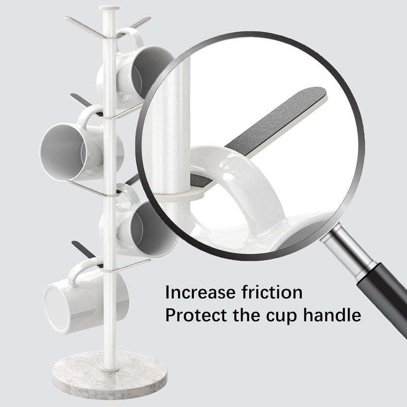 Gypie Mug Holder Tree with Marble Base, 8 Hooks White Coffee Cups Holder Stand, New Upgrad Stable Removable Mug Rack for Kitchen Cafe - Image 3